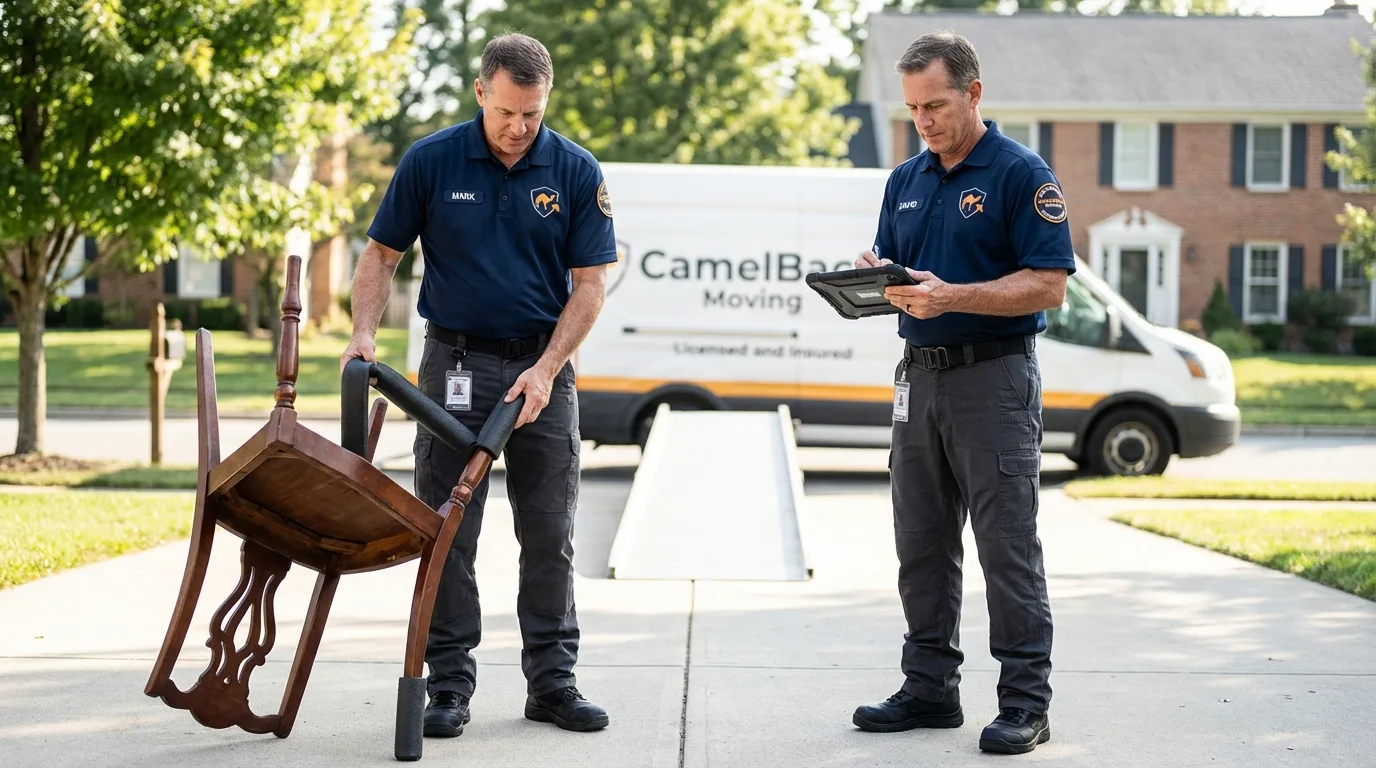 Movers inspecting furniture for damage prevention before loading in Margaret, AL